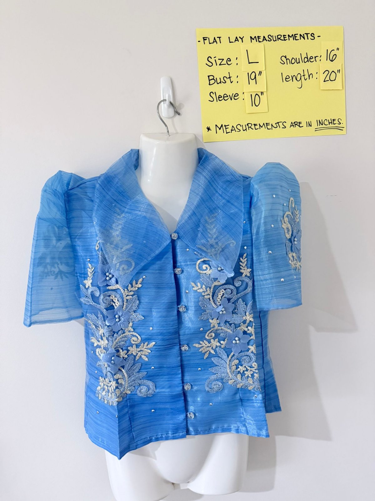 Filipiniana Bolero - Sky Blue with Floral Embroidery (L)