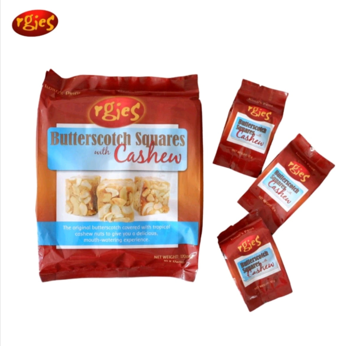 Rgies Butterscotch Squares with Cashew Nuts 170g (10Pieces/Pack)