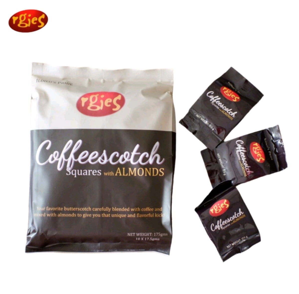 Rgies Coffeescotch Squares with Almonds 175g (10Pieces/Pack)