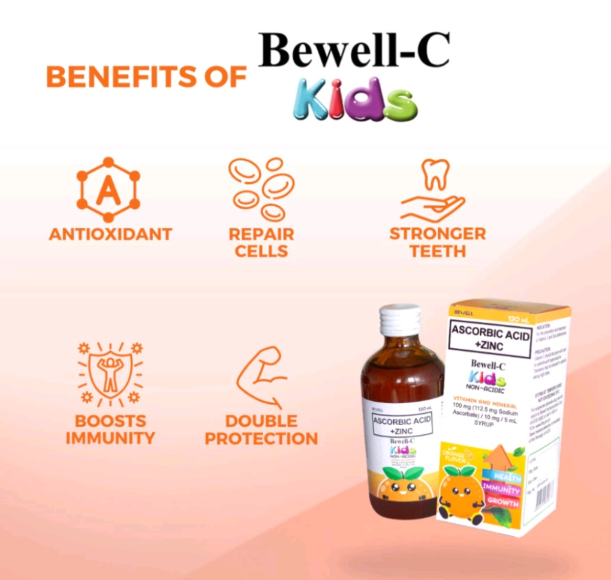 Bewell-C Kids Non-Acidic Vitamin C With Zinc 120ml