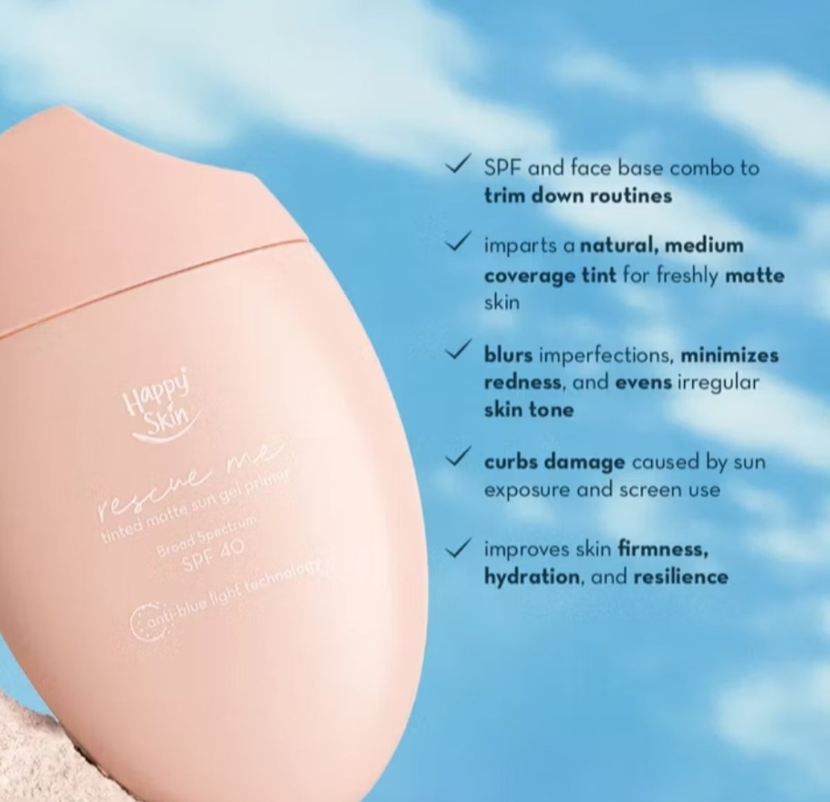 Happy Skin Rescue Me Tinted Matte Sun Gel Primer Broad Spectrum SPF40 Light Beige