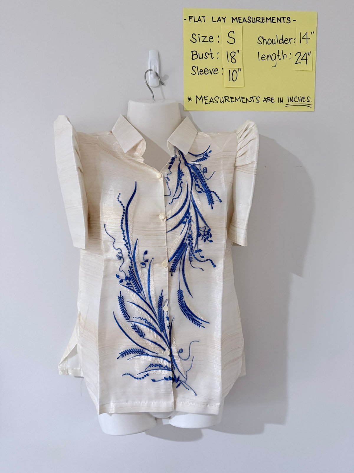 Filipiniana Bolero - Ivory with Royal Blue Embroidery (S)