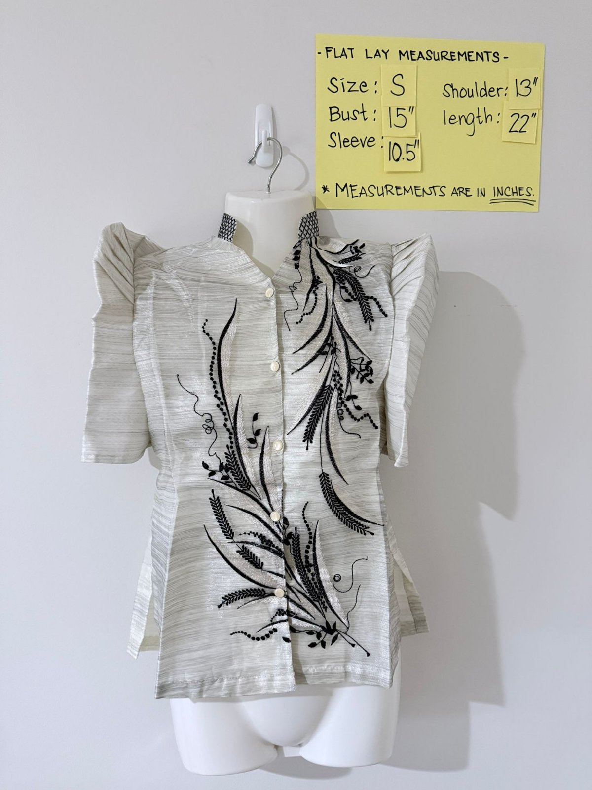 Filipiniana Bolero - Ivory with Black Botanical Embroidery (S)